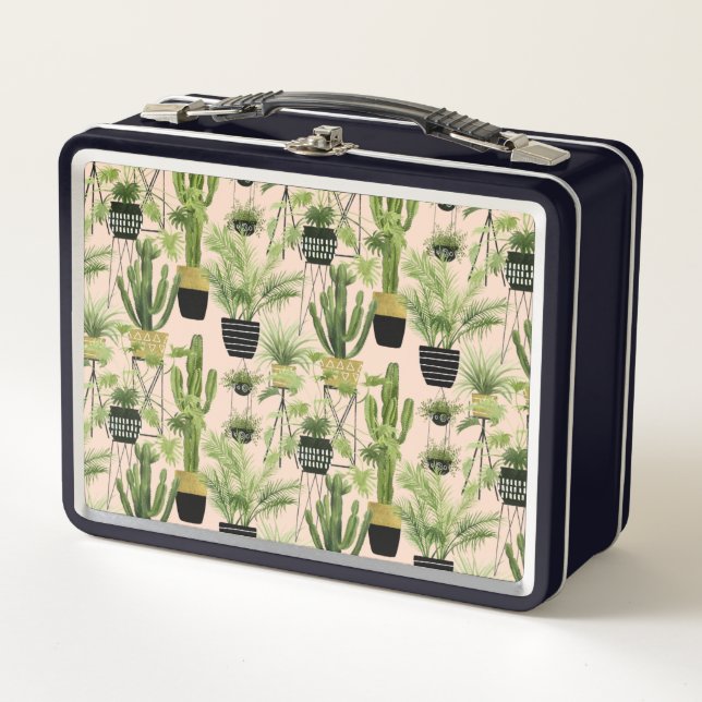 Indoor Oasis | Plant Lineup Pattern Metal Lunch Box (Front)