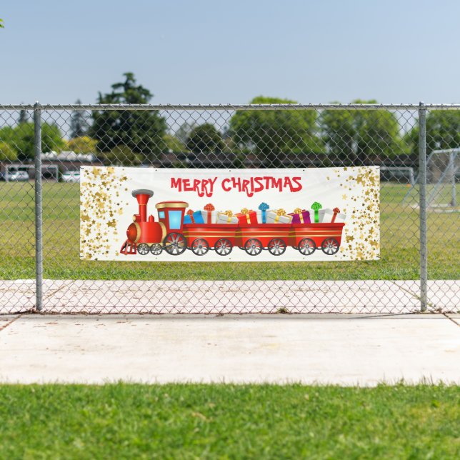 Indoor Outdoor Custom Banner-Merry Christmas Train Banner (Insitu)