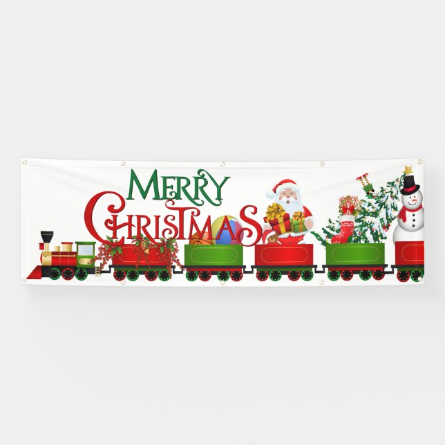 Indoor Outdoor Custom Banner-Merry Christmas Train Banner (Horizontal)