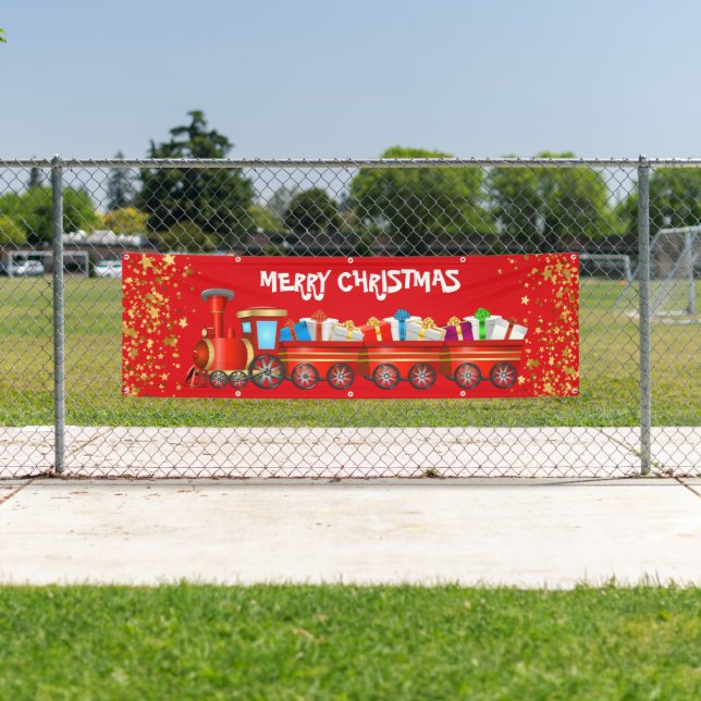 Indoor Outdoor Custom Banner-Merry Christmas Train Banner (Insitu)