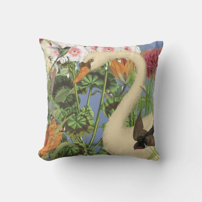 Indoor/Outdoor Swan Throw Pillow/Customisable Cushion (Front)