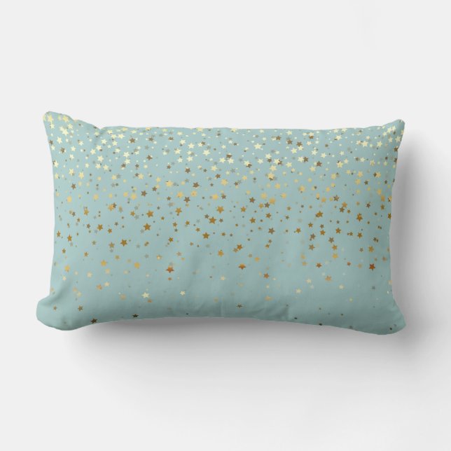 Indoor Petite Golden Stars Lumbar Pillow-Bay Blue Lumbar Cushion (Front)
