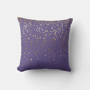 Indoor Petite Golden Stars Square Pillow-Amethyst Cushion