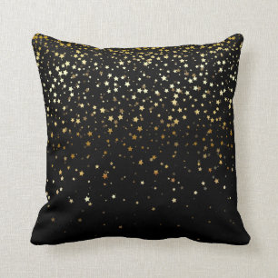 Indoor Petite Golden Stars Square Pillow-Black Cushion