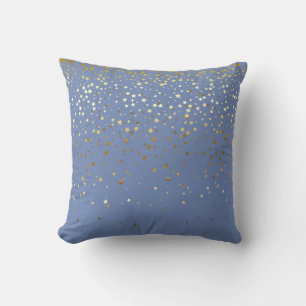 Indoor Petite Golden Stars Square Pillow-Blue Cushion
