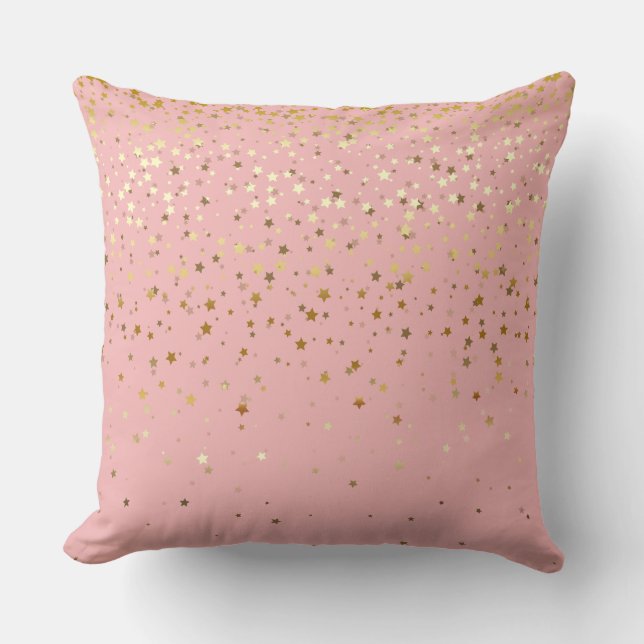Indoor Petite Golden Stars Square Pillow-Carnation Cushion (Front)