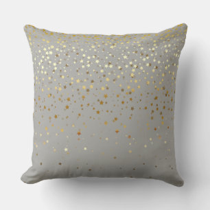 Indoor Petite Golden Stars Square Pillow-Grey Cushion