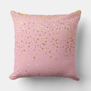 Indoor Petite Golden Stars Square Pillow-Pink Cushion
