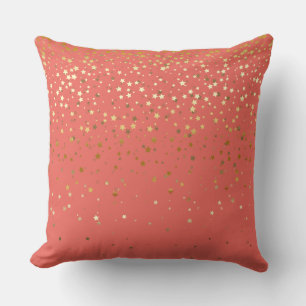 Indoor Petite Golden Stars Square Pillow-Salmon Cushion