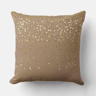 Indoor Petite Golden Stars Square Pillow-Tan Cushion