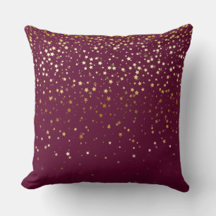 Indoor Petite Golden Stars Square Pillow-Wine Cushion