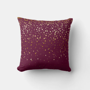 Indoor Petite Golden Stars Square Pillow-Wine Cushion