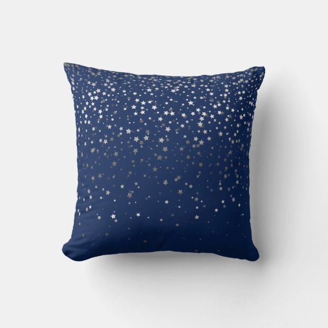 Indoor Petite Silver Stars Square Pillow-Dark Blue Cushion (Front)