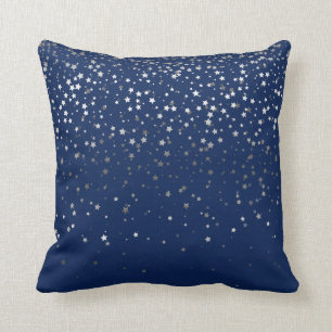 Indoor Petite Silver Stars Square Pillow-Dark Blue Cushion