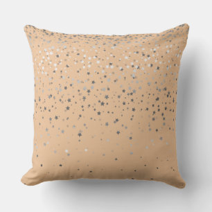 Indoor Petite Silver Stars Square Pillow-Peach Cushion