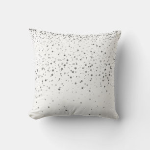 Indoor Petite Silver Stars Square Pillow-White Cushion