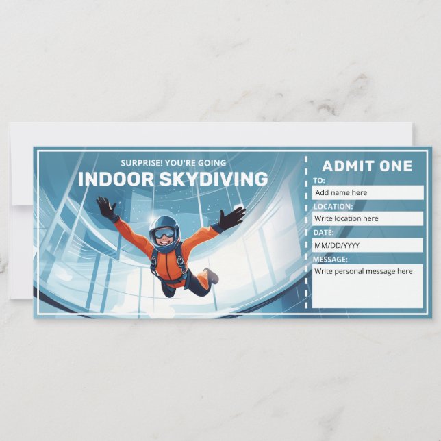 Indoor Skydiving Gift Certificate, Sky Dive Ticket Invitation (Front)