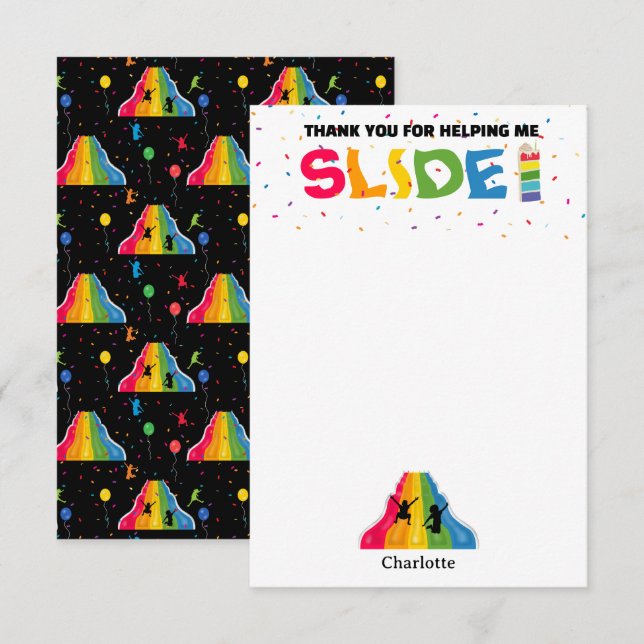 Indoor Slide Park Kids Playground Birthday Party Thank You Card (Front/Back)