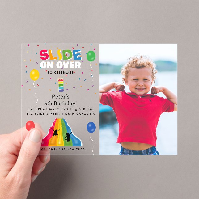 Indoor Slide Park Kids Playground Birthday Photo Acrylic Invitations (Insitu (Handheld))