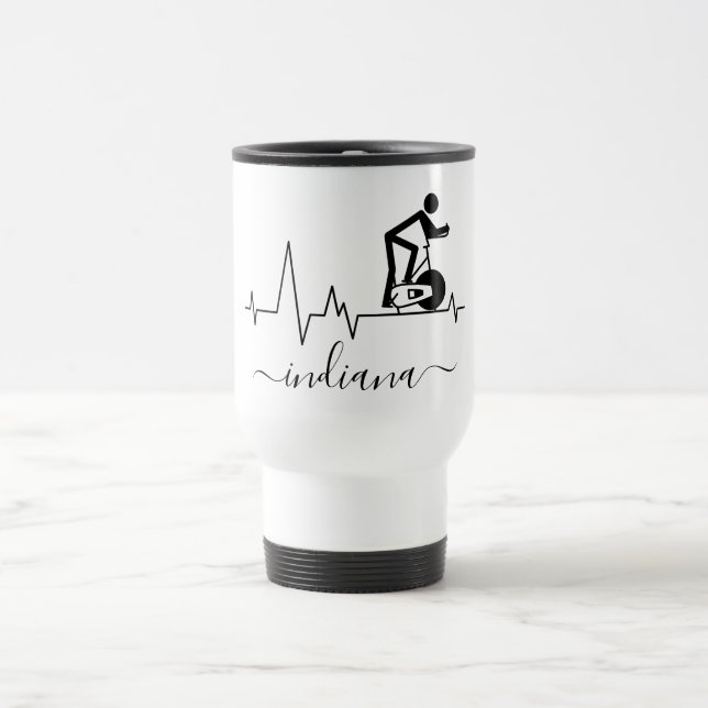 Indoor Spinning Cycle Heartbeat Bikers Custom Travel Mug (Center)