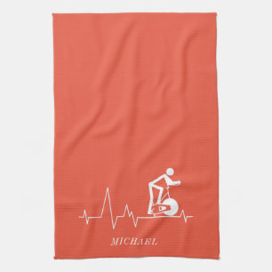 Indoor Spinning Cycle Heartbeat Personalise Orange Tea Towel