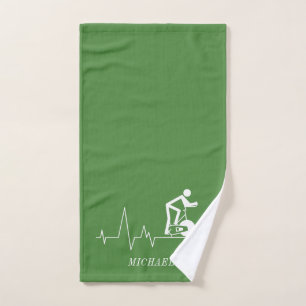 Indoor Spinning Cycle Heartbeat Personalised Green Hand Towel