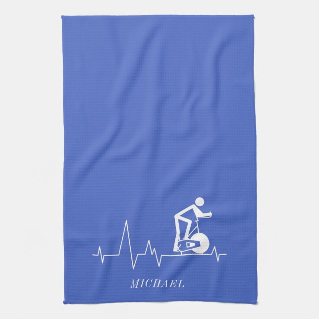 Indoor Spinning Cycle Heartbeat Personalised Tea Towel (Vertical)