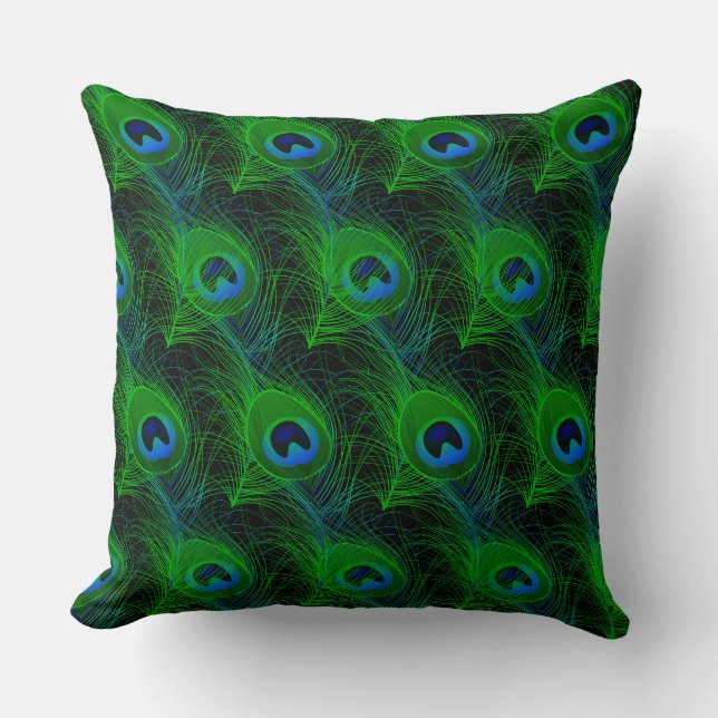 Indoor Throw Pillow-Peacock Feathers Cushion (Front)