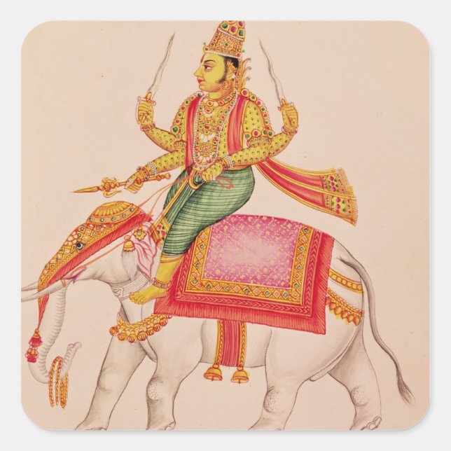 Indra, God of Storms, riding on an elephant Square Sticker (Front)