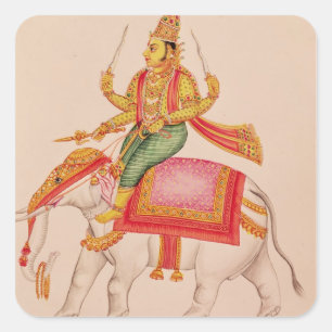 Indra, God of Storms, riding on an elephant Square Sticker