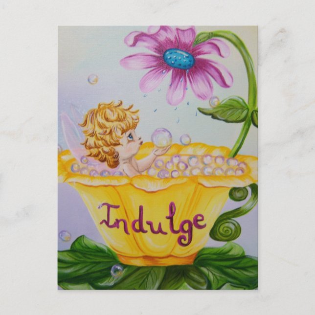 "INDULGE" Precious Wings Fairy Postcard (Front)