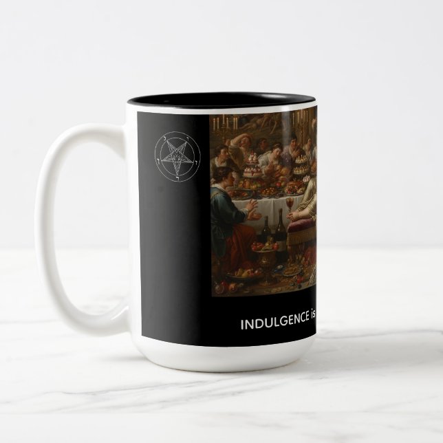 Indulgence is the Purpose of Life Two-Tone Coffee Mug (Left)
