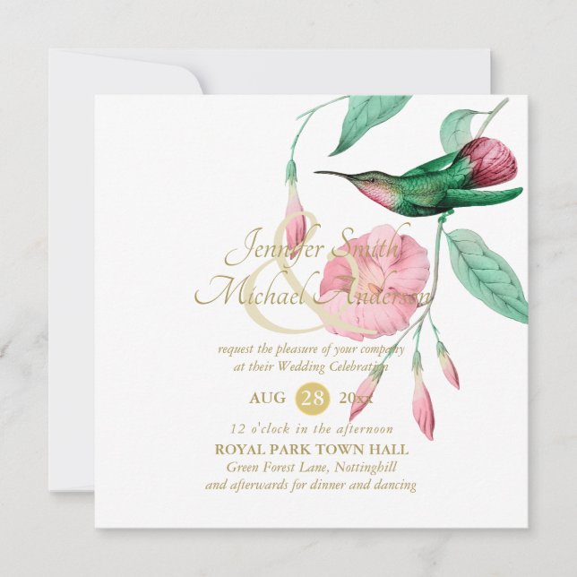 Indulgent Mint Pink Hummingbird Floral Vine Flower (Front)