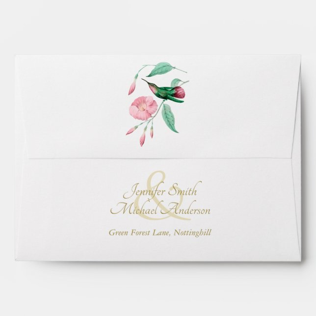 Indulgent Mint Pink Hummingbird Floral Vine Flower Envelope (Back (Top Flap))