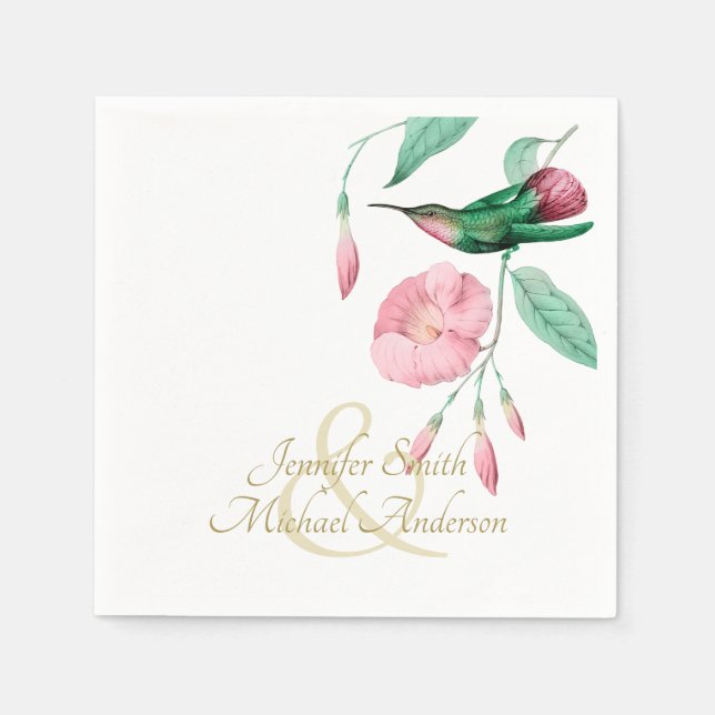 Indulgent Mint Pink Hummingbird Floral Vine Flower Napkin (Front)