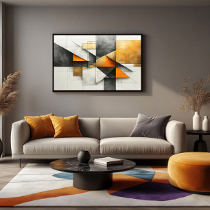 Industrial Abstract Geometric Orange Gold Grey Poster