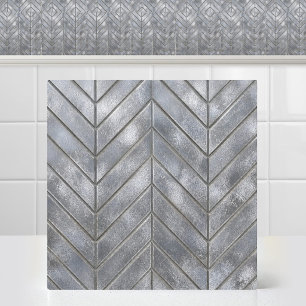 Industrial Acid Washed Zinc Chevron Silver Grid Tile