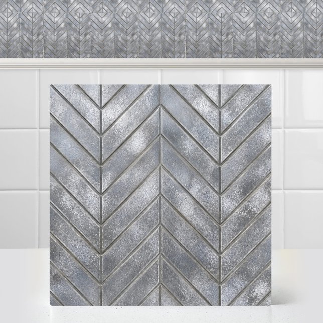 Industrial Acid Washed Zinc Chevron Silver Grid Tile (Industrial Acid Washed Zinc Chevron Silver Grid Ceramic Tile)