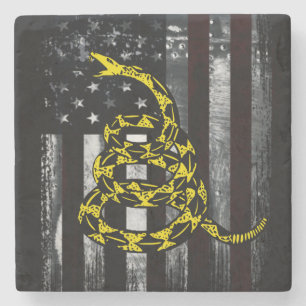 Industrial American Flag and Snake Clock Stone Coaster