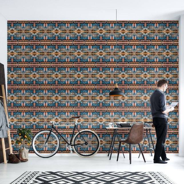 Industrial architecture in blue and rust large wallpaper (Living Room)