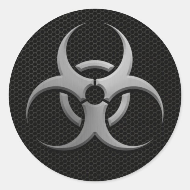 Industrial Bio Hazard Symbol with Steel Effect Classic Round Sticker (Front)