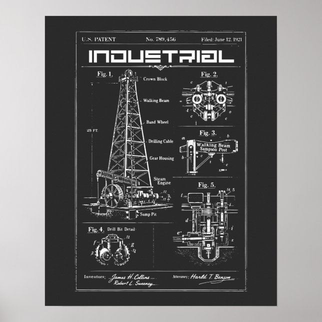 Industrial Blueprint: Oil Rig Mechanics Poster (Front)