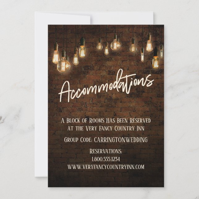 Industrial Brick Edison Lights Accommodation Card (Front)