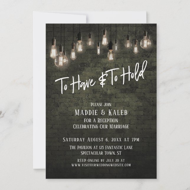 Industrial Brick Edison Lights To Have and To Hold Invitation (Front)