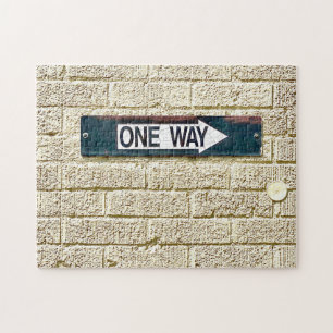 Industrial Brick Wall One Way Arrow Sign Jigsaw Puzzle