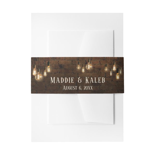 Industrial Bricks, Edison Lights, Names & Date Invitation Belly Band (Front Example)