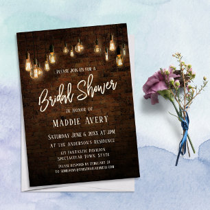 Industrial Bricks w/ Edison Lights Bridal Shower Invitation