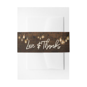 Industrial Bricks w/ Edison Lights Love & Thanks Invitation Belly Band