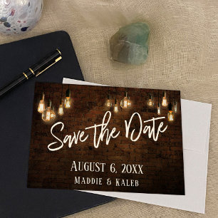 Industrial Bricks w/ Edison Lights Save the Date
