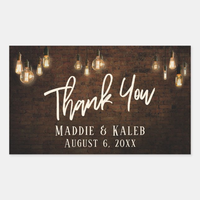 Industrial Bricks w/ Edison Lights Thank You Rectangular Sticker (Front)